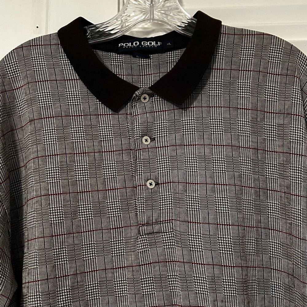 Polo Golf Ralph Lauren Gray Black Plaid Collared Shirt Men’s XL